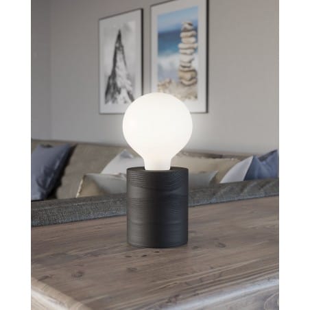 Mała minimalistyczna lampka stołowa Turialdo1 czarna drewno walec