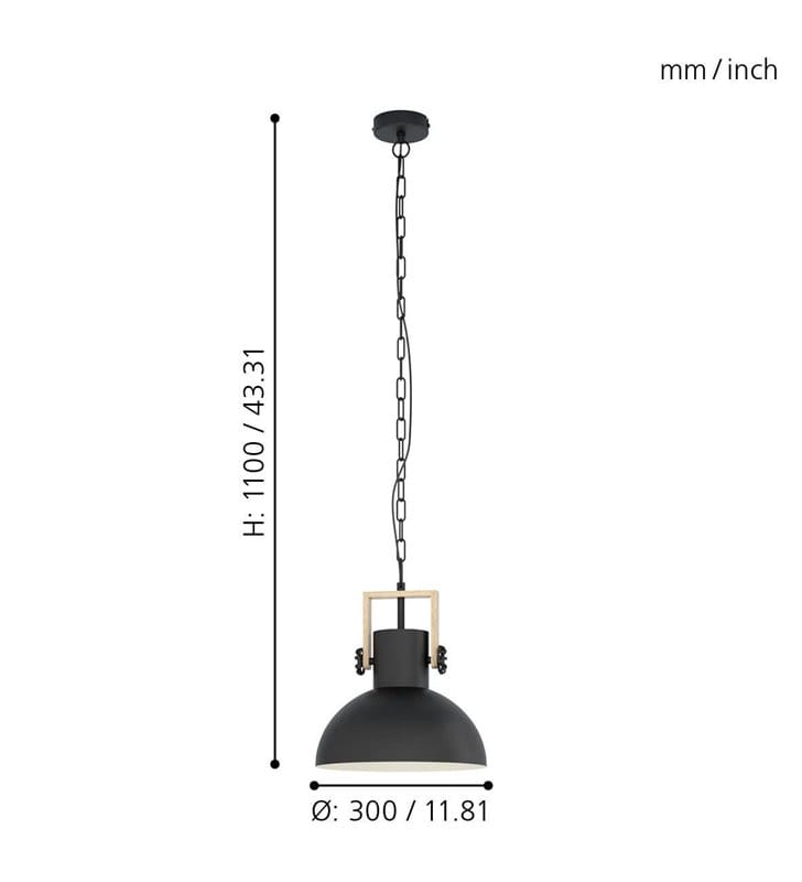 Pojedyncza loftowa lampa wisząca Lubenham na łańcuchu czarny metal drewno nad stół do jadalni salonu kuchni