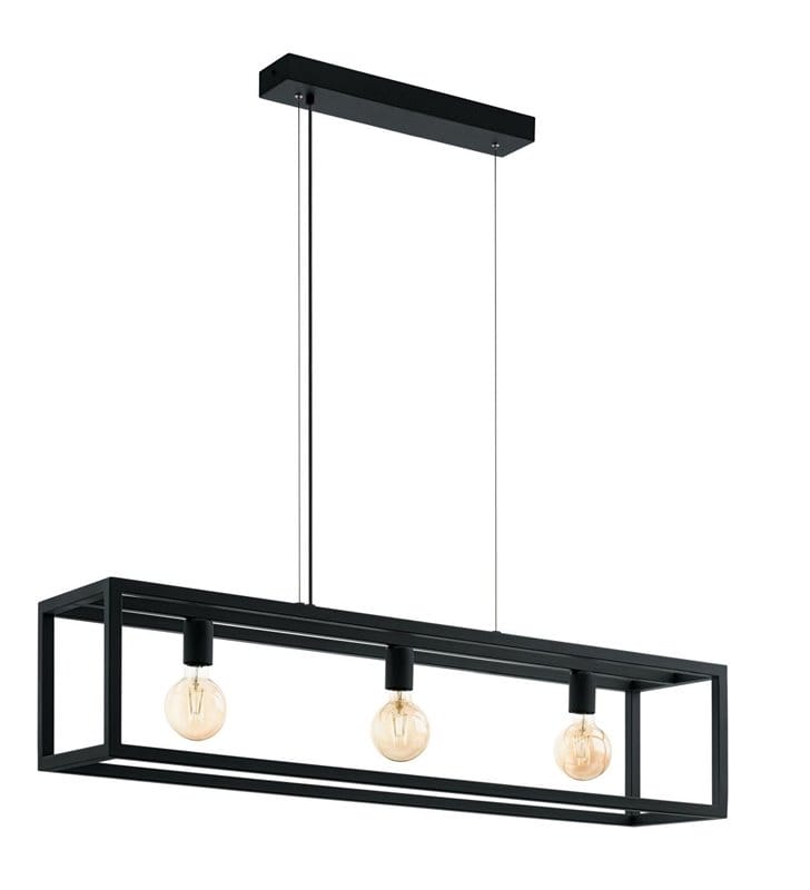 Lampa wisząca Elswick czarna podłużna metalowa styl loft industrial duża podłużna nad stół wyspę kuchenną 3xE27