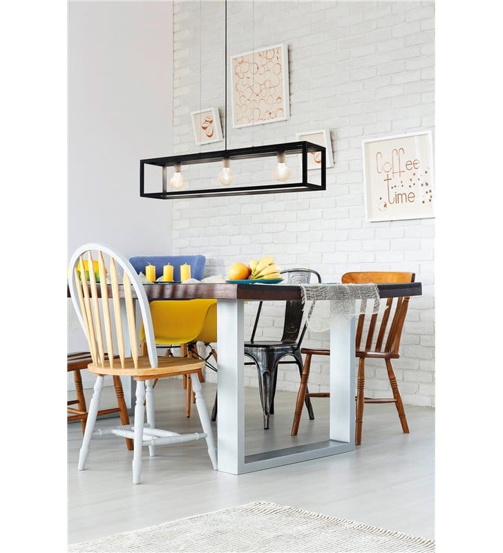 Lampa wisząca Elswick czarna podłużna metalowa styl loft industrial duża podłużna nad stół wyspę kuchenną 3xE27