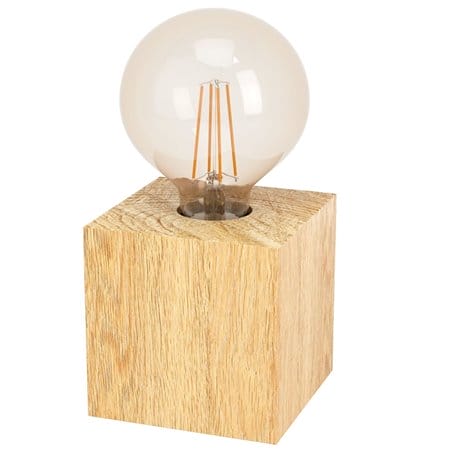 Lampa stołowa Prestwick2 drewniana kostka mała minimalistyczna