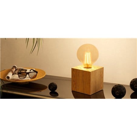 Lampa stołowa Prestwick2 drewniana kostka mała minimalistyczna