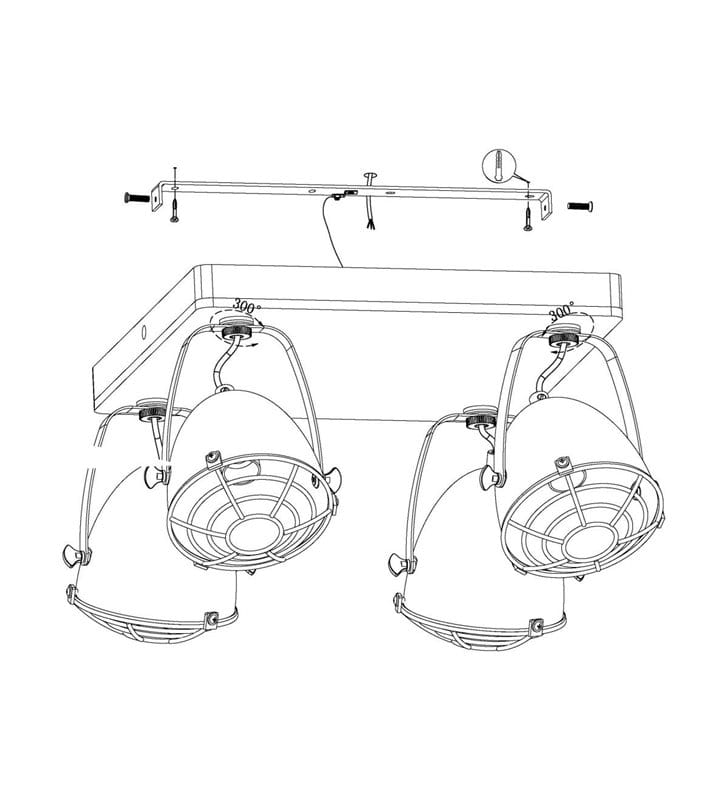Loftowa lampa sufitowa Gatebeck 4 klosze z metalu drewno do kuchni sypialni salonu pokoju młodzieżowego
