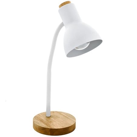 Lampa biurkowa Veradal biała z elementami drewna włącznik na przewodzie 1xE27