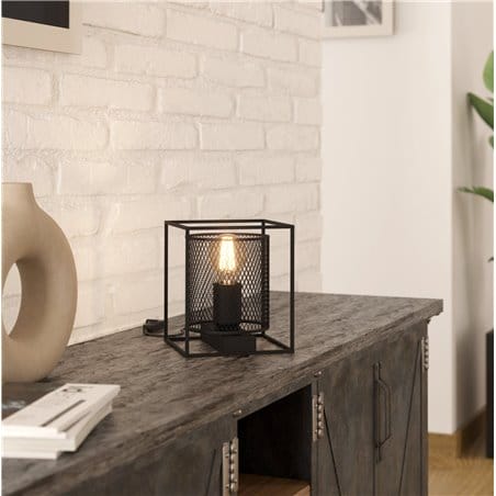 Industrialna kwadratowa lampa stołowa z metalu Catterick czarna