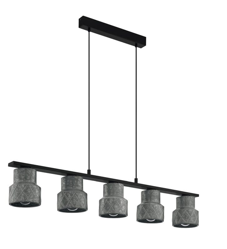 Industrialna 5 pkt lampa wisząca Hilcott czarna metalowa belka klosze ocynkowane styl industrialny