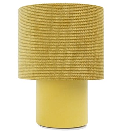 Żółta welurowa lampa stołowa nocna z materiału Denis włącznik na przewodzie