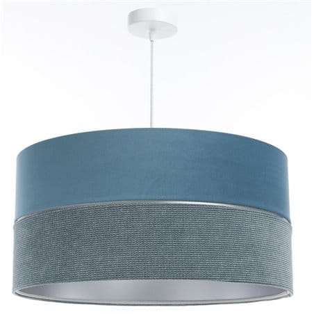 Niebieska 50cm lampa wisząca do sypialni Kelly z materiału 1xE27