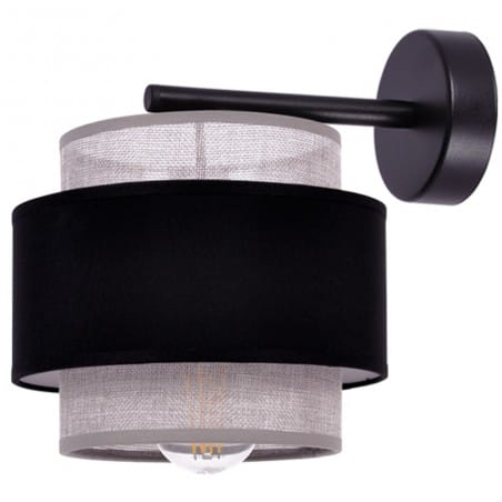 Lampa ścienna Etela czarny metal abażur czarno szary do sypialni salonu