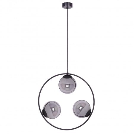 Lampa wisząca Davos 3 szklane klosze grafitowe kule czarna obręcz do salonu sypialni