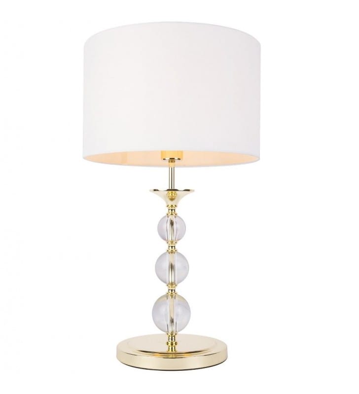 Elegancka stylowa lampa stołowa Rea złota biały abażur do sypialni