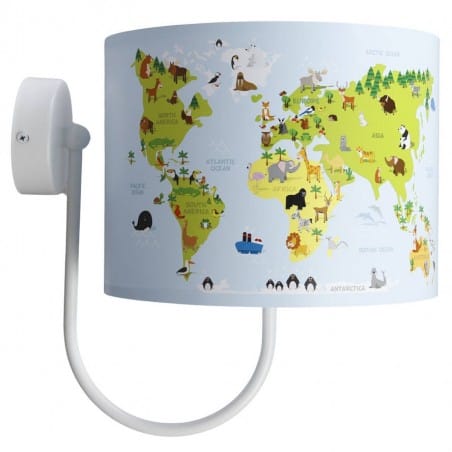 Kinkiet dziecięcy Mapa Świata biały korpus abażur kolorowy