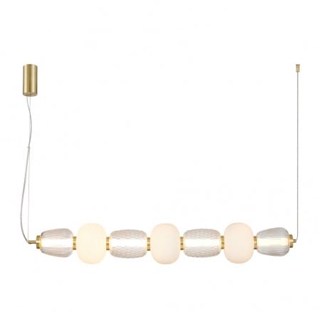 Pozioma złota lampa wisząca ze szkła Eris LED nad stół glamour do salonu sypialni jadalni