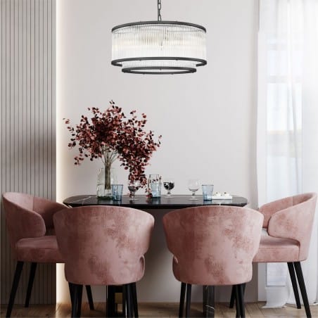 Szklana lampa wisząca nad stół w jadalni Sergio czarny metal Zuma Line