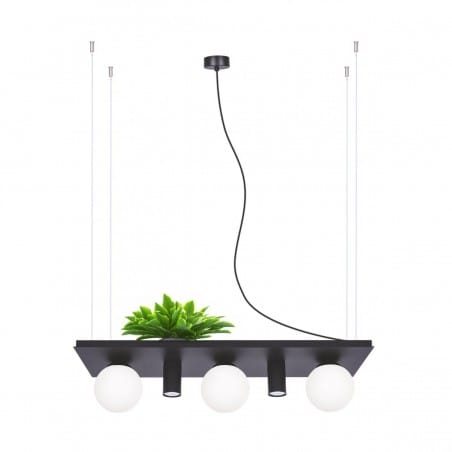 Lampa wisząca Plant Shelf czarna z półką np. na kwiaty nad wyspę kuchenną stół blat