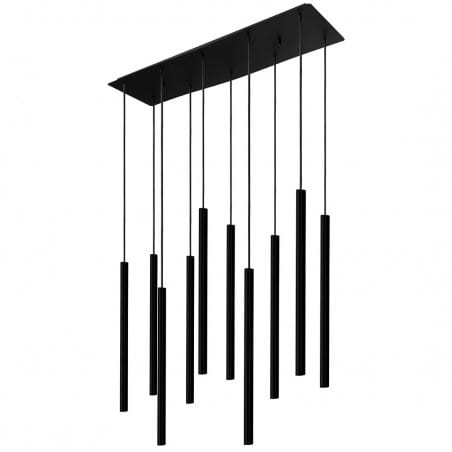Czarna prostokątna 10 zwisowa lampa Laser wąskie długie klosze żarówki G9 np. nad stół do jadalni salonu kuchni