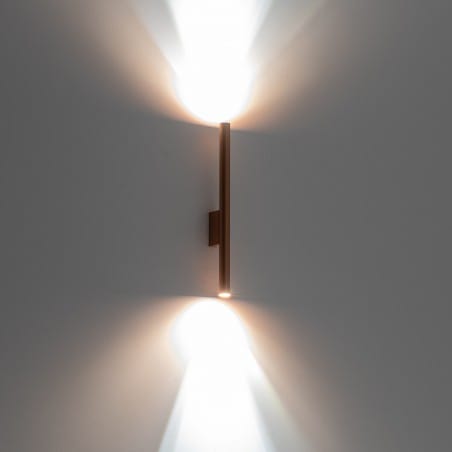 Miedziana nowoczesna lampa ścienna Laser światło góra dół 2xG9 pion