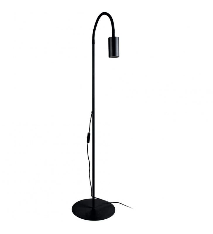 Czarna nowoczesna podłogowa lampa stojąca Eye Flex z giętkim ramieniem włącznik na kablu