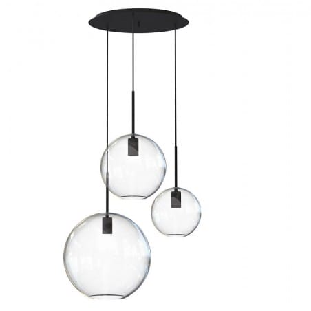 Lampa wisząca Sphere czarna 3 szklane bezbarwne klosze kule nad stół do jadalni