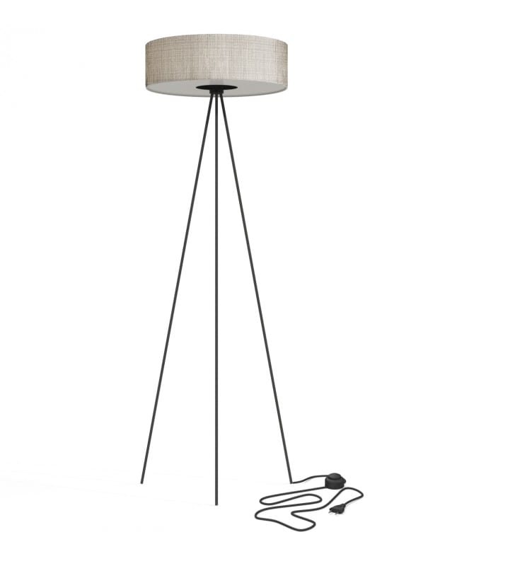 Lampa stojąca Cadilac szary abażur czarny metalowy trójnóg do sypialni salonu jadalni