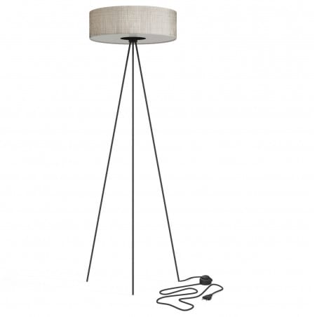 Lampa stojąca Cadilac szary abażur czarny metalowy trójnóg do sypialni salonu jadalni