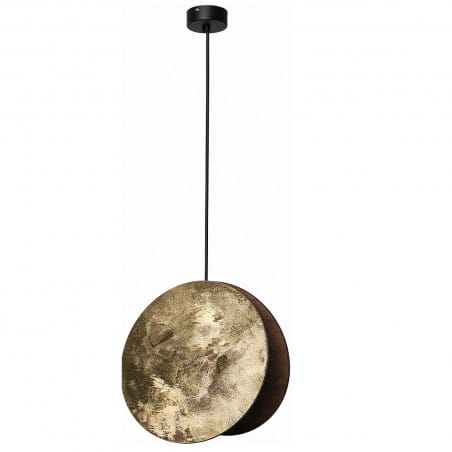 Lampa wisząca Wheel złoty okrągły klosz z drewna styl nowoczesny do salonu Nowodvorski