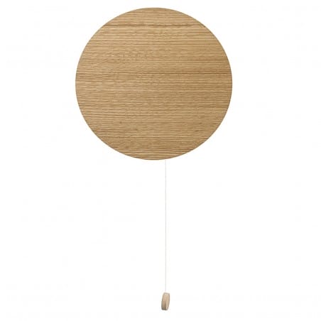 Nowoczesny minimalistyczny drewniany dębowy okrągły kinkiet z włącznikiem sznureczkowym Minimal - OD RĘKI