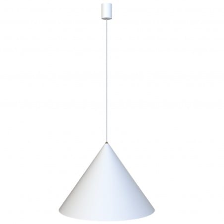 Biała lampa wisząca stożek Zenith 50cm mosiężny detal nad stół do jadalni
