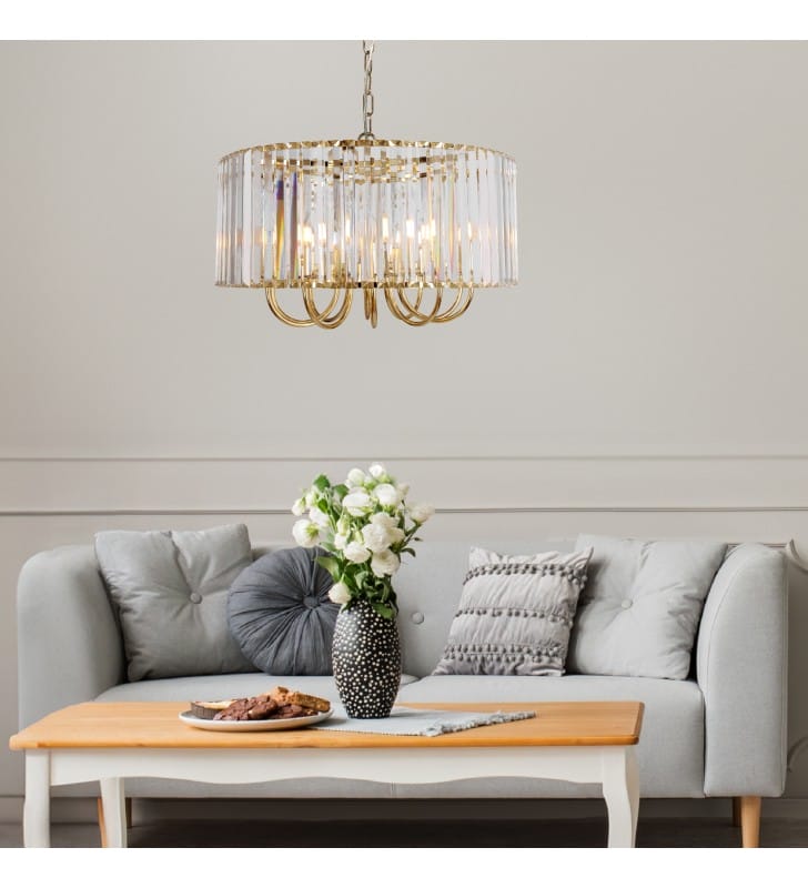 Paris złota lampa wisząca z bezbarwnymi kryształami 40cm do jadalni nad stół