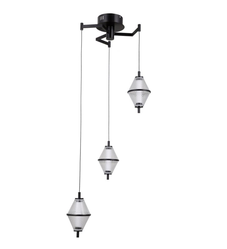Lampa wisząca Fuente LED czarna 3 zwisy na linkach dekoracyjne klosze nad stół do salonu