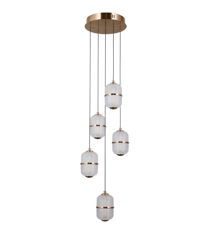 Lampa wisząca Alani LED z 5 szklanymi kloszami okrągła do salonu