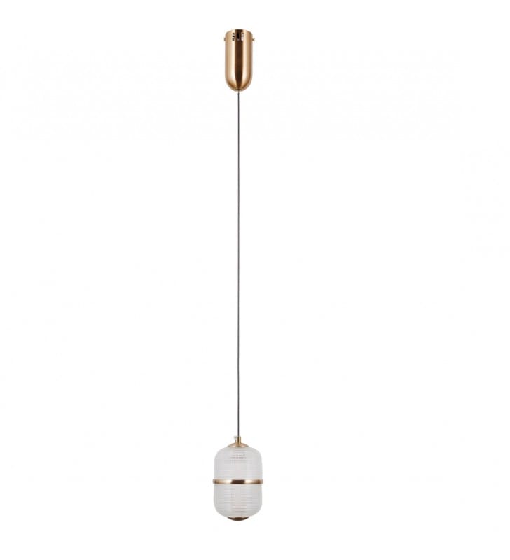 Pojedyncza złota lampa wisząca na lince Alani LED klosz szklany ozdobny