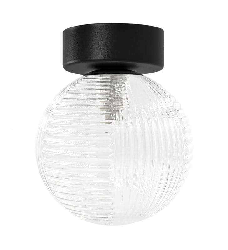 Mała lampa sufitowa Aura czarna klosz przezroczysta szklana kula do garderoby
