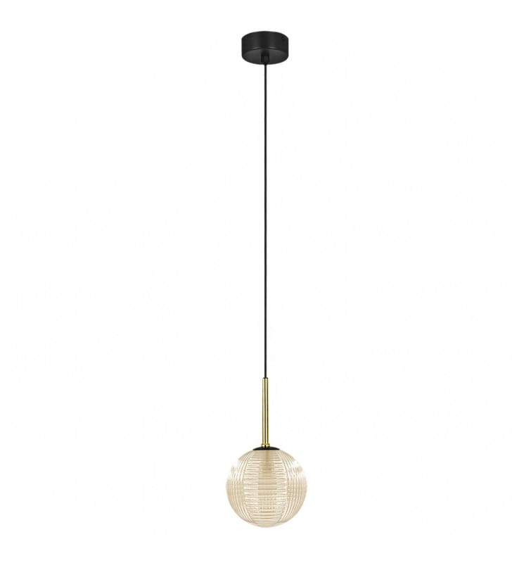 Pojedyncza nowoczesna lampa wisząca Giro czarna bursztynowy klosz kula