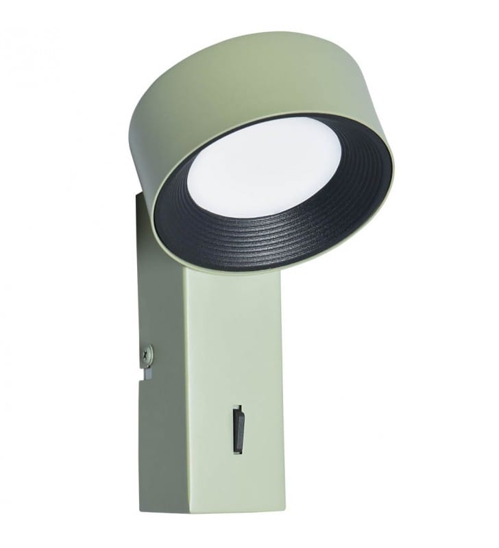 Zielona nowoczesna lampa ścienna z włącznikiem Otal LED do pokoju młodzieżowego