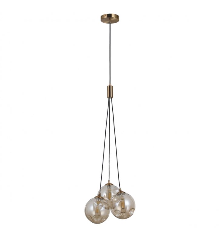 3 punktowa lampa wisząca do salonu Perlos mosiądz miodowy szklane okrągłe klosze